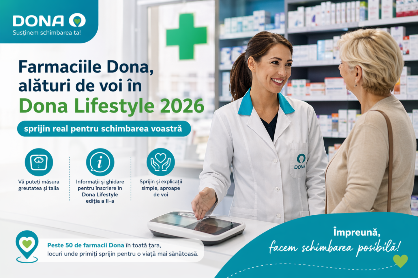 Dona Lifestyle 2026: peste 50 de farmacii Dona unde vă măsurați greutatea