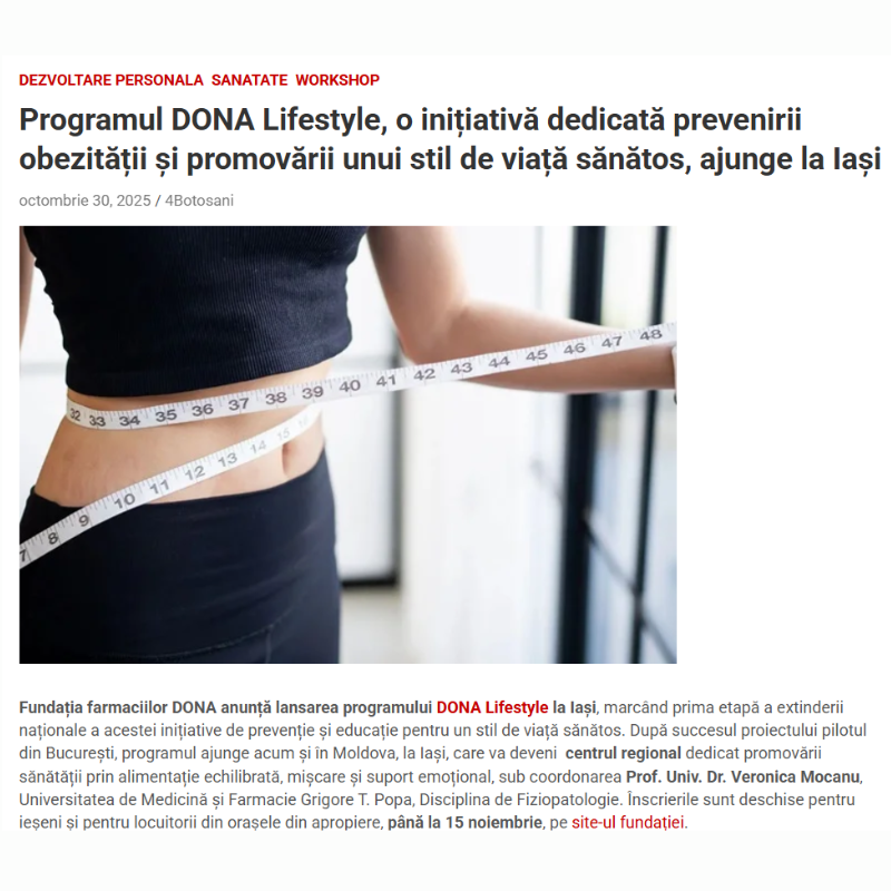 Imagine pentru articolul Programul DONA Lifestyle ajunge la Iași