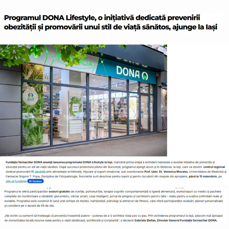 Imagine pentru articolul Programul DONA Lifestyle ajunge la Iași