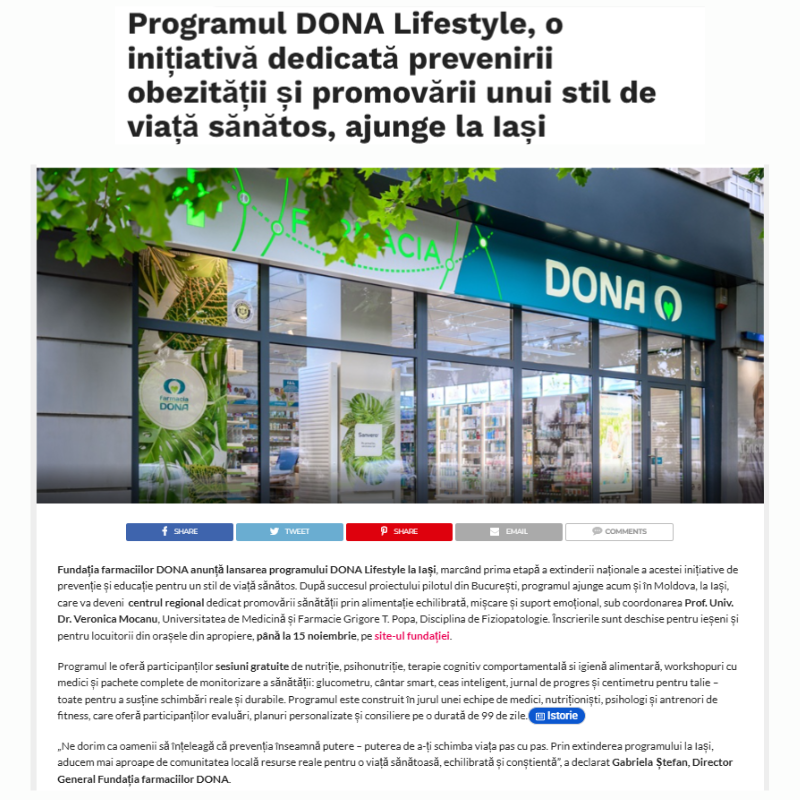 Imagine pentru articolul Programul DONA Lifestyle ajunge la Iași