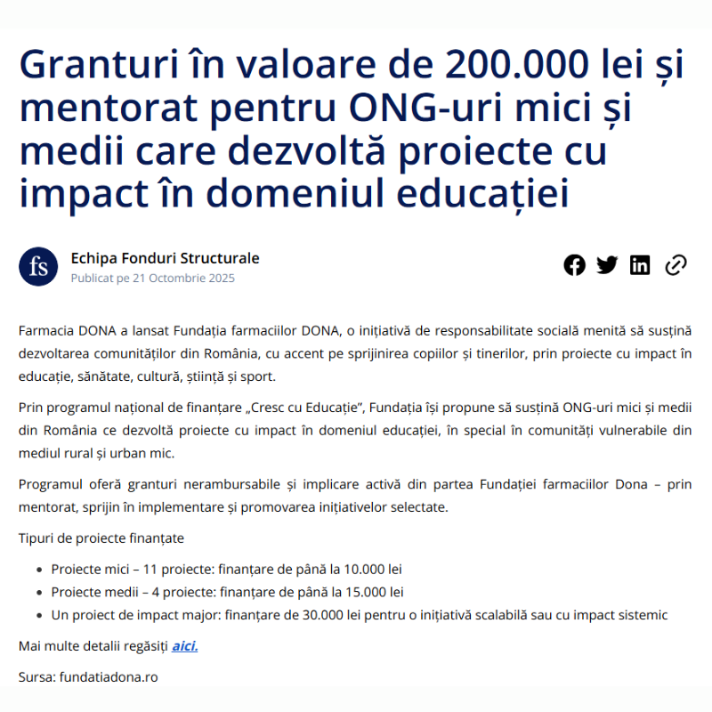 Imagine pentru articolul Granturi și mentorat pentru ONG-uri